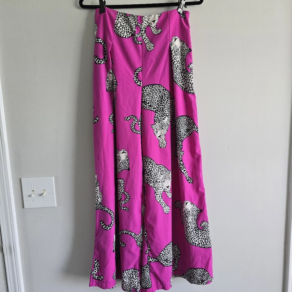SHEIN Pink and Black Animal Print Pants Wide Leg M - Picture 2 of 6